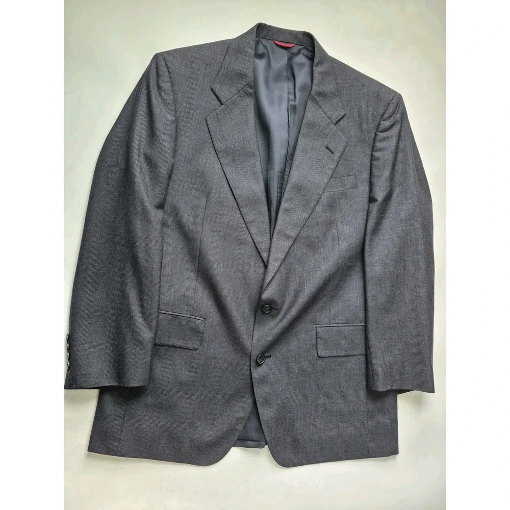 Jos A Bank Mens Vintage Wool Sport Coat 42R Blue Plaid USA 2 Button Blazer